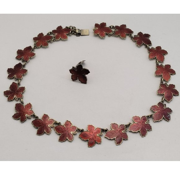 15" Authentic Sterling Silver Red Leaf Necklace